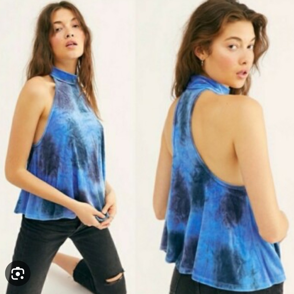 Free People Heartbeat Blue Velvet Tie Dye Halter Top | M